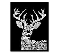 Artery8 Deer Black White Tribal Pattern Stag Design Living Room Artwork Framed Wall Art Print A4