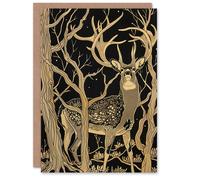 Artery8 Deer Forest Tree Tan Brown Landscape Greeting Birthday Card Him Her All Blank