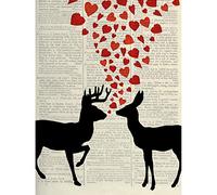 Artery8 Deer In Love Upcycle Style Dictionary Art Print Canvas Premium Wall Decor Poster Mural
