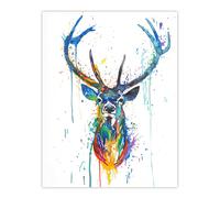 Artery8 Deer Stag Colourful Ink Splat Bright Portrait Wall Art Print | Size: W12" x H16" Artery8 Multicolor W12" x H16"
