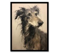 Artery8 Deerhound Black And White Portrait Serene Elegant Charcoal Drawing Artwork Framed Wall Art Print 18X24 Inch