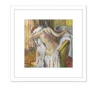 Artery8 Degas After Bath Woman Drying Herself Painting 8X8 Inch Square Wooden Framed Wall Art Print Picture with Mount in White Artery8 White