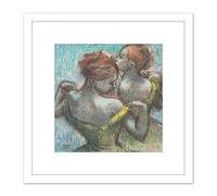 Artery8 Degas Two Dancers Half-Length Pastel Drawing 8X8 Inch Square Wooden Framed Wall Art Print Picture with Mount in White Artery8 White
