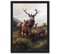 Artery8 Deiker Stag Deer Antlers Doe Animal Nature Painting Artwork Framed Wall Art Print A4