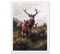 Artery8 Deiker Stag Deer Antlers Doe Animal Nature Painting Artwork Framed Wall Art Print A4