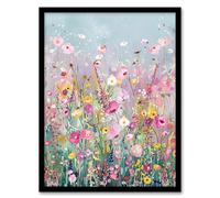 Artery8 Delicate Wildflower Field Floral Painting Living Room Artwork Framed Wall Art Print 18X24 Inch