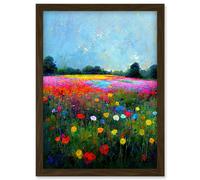 Artery8 Delicate Wildflower Meadow Abstract Colourful Modern Artwork Framed Wall Art Print A4 in Brown Artery8 Brown