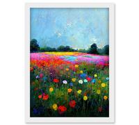 Artery8 Delicate Wildflower Meadow Abstract Colourful Modern Artwork Framed Wall Art Print A4 in White Artery8 White