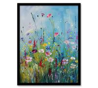 Artery8 Delicate Wildflower Meadow Floral Painting Framed Art Print in Blue | Size: W12" x H16" Artery8 Blue W12" x H16"