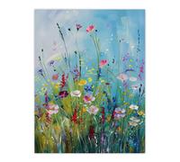 Artery8 Delicate Wildflower Meadow Floral Painting Wall Art Print in Blue | Size: W12" x H16" Artery8 Blue W12" x H16"