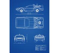 Artery8 DeLorean DMC-13 Future Time Travel Car Blueprint Plan Art Print Canvas Premium Wall Decor Poster Mural