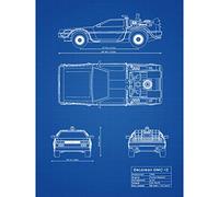 Artery8 DeLorean DMC-13 Future Time Travel Car Blueprint Plan Large Wall Art Poster Print Thick Paper 18X24 Inch