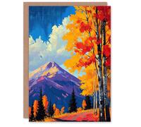 Artery8 Denali Autumn Forest Alaska Mountain Landscape Birthday Greeting Card in Orange Artery8 Orange