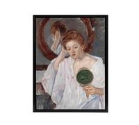 Artery8 Denise at Her Dressing Table Cassatt Black Framed Canvas Wall Art in Green | Size: W12" x H16" Artery8 Green W12" x H16"