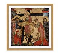 Artery8 Deposition And Entombment Jesus Christ Painting Square Wooden Framed Wall Art Print Picture 16X16 Inch