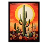 Artery8 Desert Cactus At Noon Artwork Painting White Hot Sun Red Yellow South America La Guajira Artwork Framed Wall Art Print A4