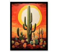 Artery8 Desert Cactus At Noon Artwork Painting White Hot Sun Red Yellow South America La Guajira Wall Art Print - A4 Size