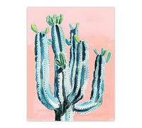 Artery8 Desert Cactus Pastel Colour Pink Teal Watercolour Living Room Large Wall Art Poster Print Thick Paper 18X24 Inch
