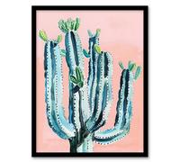 Artery8 Desert Cactus Pastel Colour Pink Teal Watercolour Wall Art Print - A4 Size