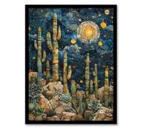 Artery8 Desert Cactus Plants Moon Stars Planets Zodiac For Living Room Artwork Framed Wall Art Print A4