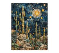Artery8 Desert Cactus Plants Moon Stars Planets Zodiac For Living Room Extra Large XL Wall Art Poster Print