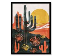 Artery8 Desert Cactus Sunset Simple Bobo Cacti Landscape For Living Room Artwork Framed Wall Art Print A4