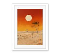 Artery8 Desert Landscape Sunset Sun Oil Painting Amber Orange Yellow Windswept Dunes Artwork Framed Wall Art Print 18X24 Inch