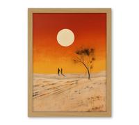 Artery8 Desert Landscape Sunset Sun Oil Painting Amber Orange Yellow Windswept Dunes Artwork Framed Wall Art Print 18X24 Inch