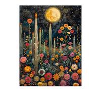 Artery8 Desert Mystic Cactus Wildflowers Starry Night For Living Room Extra Large XL Wall Art Poster Print