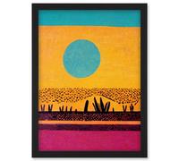 Artery8 Desert Roadside Oasis Modern Pop Art Surreal Landscape Wall Art Print - A4 Size