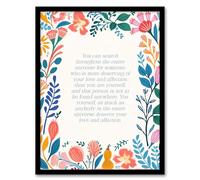 Artery8 Deserve Love and Affection Buddhist Mindfulness Quote Floral Buddha Meditation Enlightenment Vihara Artwork Framed Wall Art Print 18X24 Inch