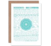 Artery8 Desiderata Mandala Ehrmann Typography Greetings Card in Blue Artery8 Blue