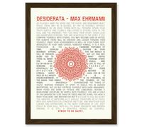 Desiderata Mandala Max Ehrmann Typography Inspiration A4 Artwork Framed Wall Art Print Artery8 Brown One Size