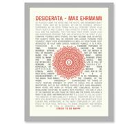 Artery8 Desiderata Mandala Max Ehrmann Typography Inspiration A4 Artwork Framed Wall Art Print in Light Grey Artery8 Light Grey