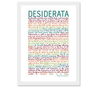Artery8 Desiderata Rainbow Words Max Ehrmann Typography Inspiration A4 Artwork Framed Wall Art Print in White Artery8 White