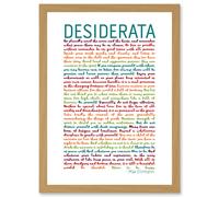 Artery8 Desiderata Rainbow Words Max Ehrmann Typography Inspiration A4 Artwork Framed Wall Art Print in Light Oak Artery8 Light Oak