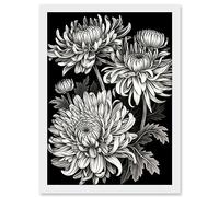 Artery8 Detailed Black and White Chrysanthemum Flowers Artwork Framed A3 Wall Art Print