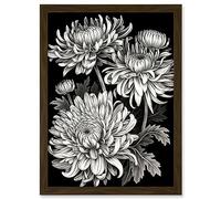 Artery8 Detailed Black and White Chrysanthemum Flowers Artwork Framed A3 Wall Art Print