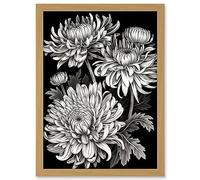 Artery8 Detailed Black and White Chrysanthemum Flowers Artwork Framed A3 Wall Art Print