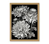 Artery8 Detailed Black and White Chrysanthemum Flowers Artwork Framed Wall Art Print 18X24 Inch