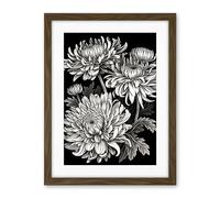 Artery8 Detailed Black and White Chrysanthemum Flowers Artwork Framed Wall Art Print 18X24 Inch