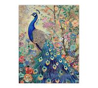 Artery8 Detailed Blue Peacock Wildflower Forest Painting Living Room Unframed Wall Art Print Poster Home Decor Premium