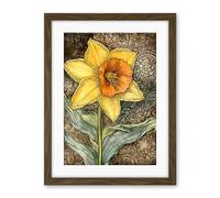 Artery8 Detailed Daffodil Flower Watercolour Art Nouveau Artwork Framed Wall Art Print 18X24 Inch