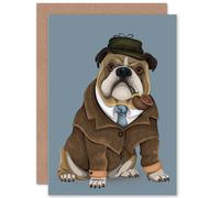 Artery8 Detective Bulldog Pet Sherlock Pipe Clothes Greetings Card in Grey Artery8 Grey