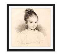 Artery8 Deveria Marie Clerambault Child Portrait Drawing Square Wooden Framed Wall Art Print Picture 16X16 Inch
