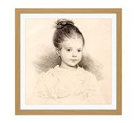 Artery8 Deveria Marie Clerambault Child Portrait Drawing Square Wooden Framed Wall Art Print Picture 16X16 Inch