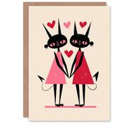 Artery8 Devil Girls Holding Hands Modern Illustration Valentine's Day Card