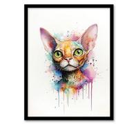 Wall Art Print Devon Rex Cat Lovers Gift Watercolour Pet Portrait Painting Artwork Art Framed Artery8 Multi A4