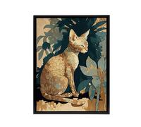 Artery8 Devon Rex Cat With Floral Pattern Fur Framed Canvas Wall Art Print | Size: W18" x H24" Artery8 Multicolor W18" x H24"