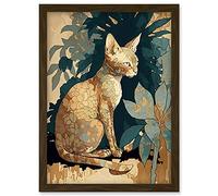 Artery8 Devon Rex Cat with Flower Pattern Fur Modern Illustration Artwork Framed Wall Art Print A4